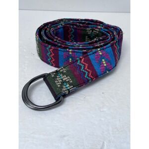Vintage Women's Geometric Embroidered Woven D Ring Belt Colorful Boho Adjustable